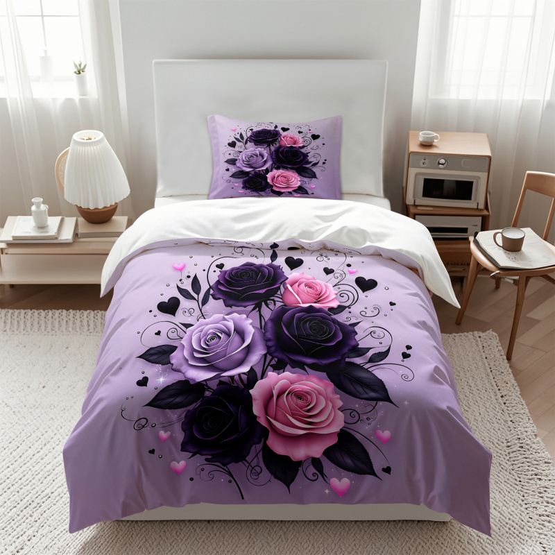 Purple Black Pink Rose Heart D - Aesthetic Floral Duvet Cover ulasan dan harga