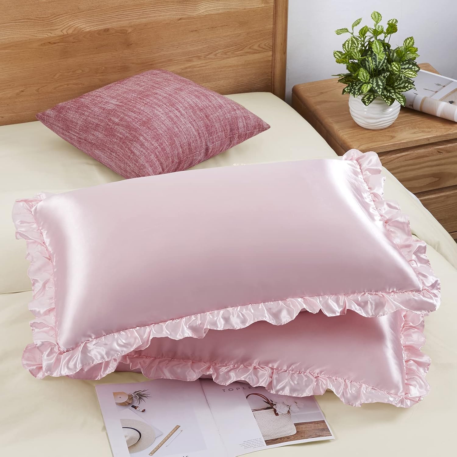 2Pcs Satin Ruffled Pillow Case - Satin Silk Pillowcase Hair Skin ulasan dan harga