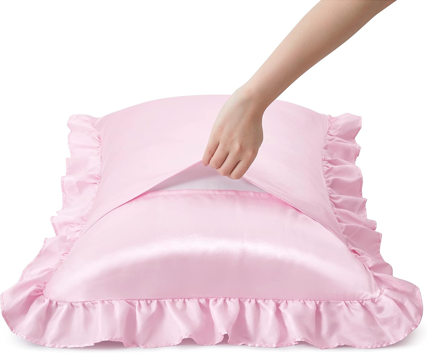 2Pcs Satin Ruffled Pillow Case - Satin Silk Pillowcase Hair Skin ulasan dan harga