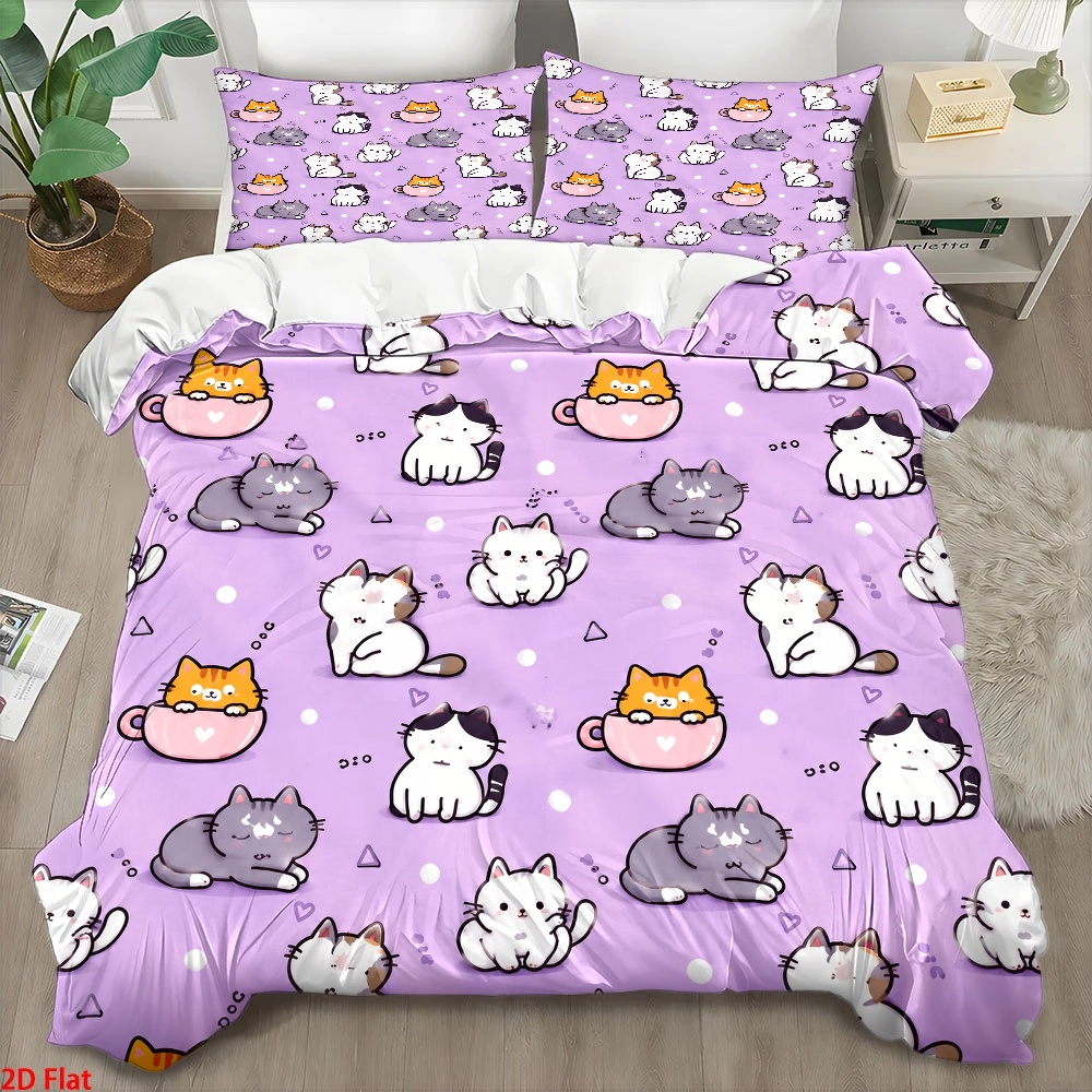 3Pc Cute Cat Print Duvet Cover - Duvet Cover Sets With Zipper ulasan dan harga