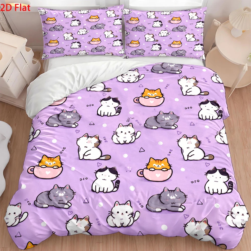 3Pc Cute Cat Print Duvet Cover - Duvet Cover Sets With Zipper ulasan dan harga