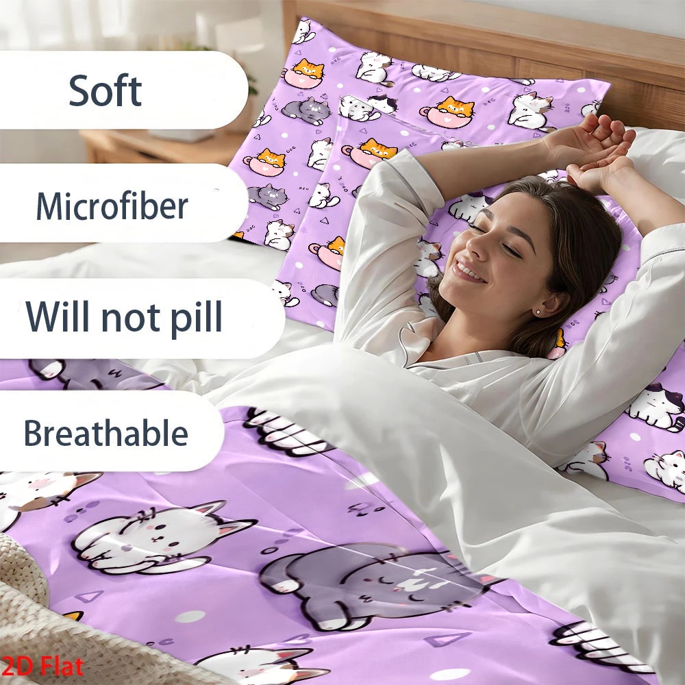 3Pc Cute Cat Print Duvet Cover - Duvet Cover Sets With Zipper ulasan dan harga
