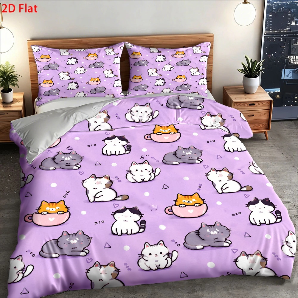 3Pc Cute Cat Print Duvet Cover - Duvet Cover Sets With Zipper ulasan dan harga